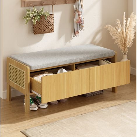 Panca portascarpe con contenitore in bambù e MDF, 113 x 40 x 45,5 cm, naturale e grigia HAVRYA (1/5)