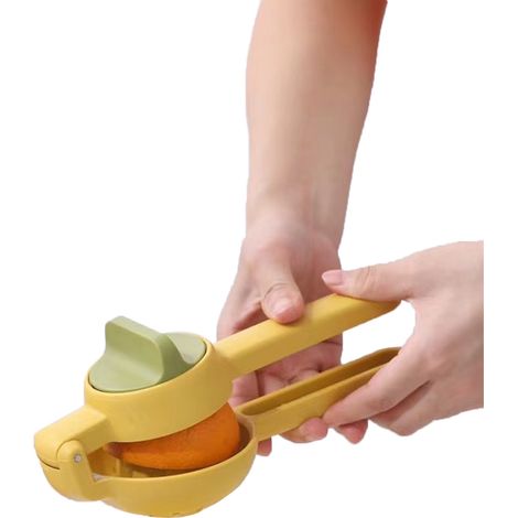 Spremiagrumi multifunzionale in plastica, spremiagrumi portatile per uso domestico, colore giallo. (1/5)