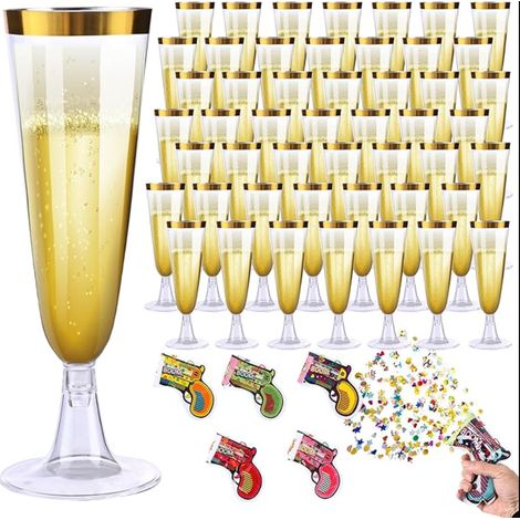 Plastic Champagne Flute Cups Reusable Cocktail Wine ml Glasses with Transparent Stem for Weddings, Birthdays and Parties (1/5)