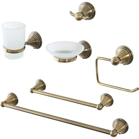 Set accessori a muro 6 pezzi in acciaio con finitura bronzo e viti incluse Iris (1/5)