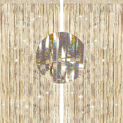 2PCS Scintillants Rideaux à Franges Transparent, 1 x 2,5 m Rideaux à Franges avec 5 m ficelle pour Anniversaire fête Photo Fond décoration,Facile à Installer (1/5)