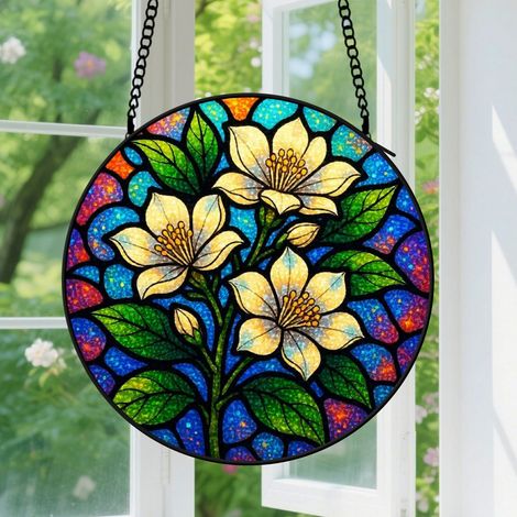 15cm Suspension Vitrail pour Fenêtre, Vitrail Floral Artistique Accroche-Soleil, Décoration de Fenêtre, Cadeau pour Amateurs de Plantes, Cadeaux Sentimentaux pour Couples, Meilleur Ami, Famille, Collè (1/5)