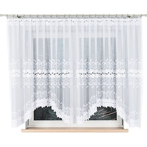 Bastia - rideau prêt à poser - blanc - motif végétal classique - 400x160 (1/5)