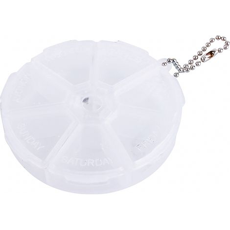 Boîte à pilules ronde hebdomadaire de 7 jours, mini distributeur quotidien pour comprimés, organisateur de médicaments, conteneur portable. (1/5)