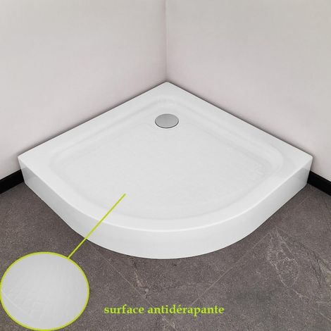 ECOLAM Receveur de douche Ben 90x90 x 15 cm Semi-circulaire avec surface antidérapante  profondeur 5 cm  Receveur de douche blanc  siphon extra plat + silicone (1/5)