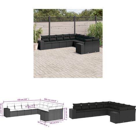 Salon de jardin 10 pcs avec coussins noir résine tressée - Ensemble Salon De Jardin - Meuble Extérieur - Résine Tressée - Rotin Synthétique - Mobilier De Jardin - Home & Living (1/3)