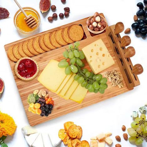 Planche à fromage en bambou, ensemble de couteaux à fromage, planche à pain quatre pièces, planche à découper, planche à découper de cuisine en bambou et bois.