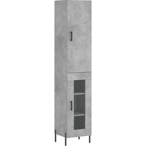 Buffet bahut commode armoire meuble de rangement organisateur cuisine salle de séjour salon haut 34,5 x 34 x 180 cm bois d'ingénierie gris