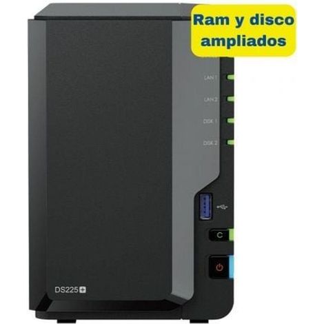 NAS Synology DS225+ 8TB 2 Bahías 6GB DDR4 SATA 2.5GbE Torre Hot Swap