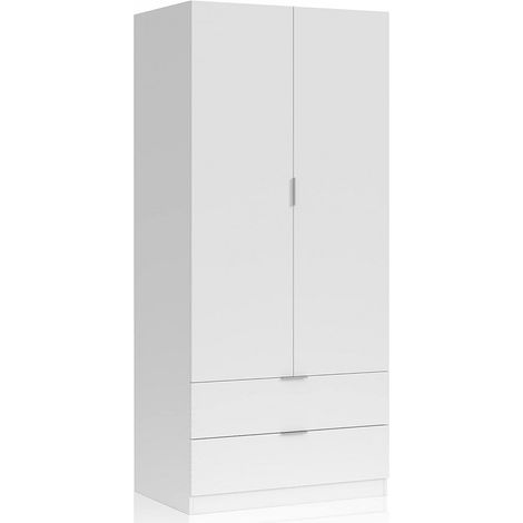 Armoire de 2 tiroirs et 2 portes coloris blanc en MDF - 81 cm (longueur) x 180 cm (Hauteur) x 52 cm (Profondeur)