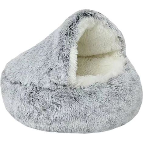 Weiches Plüsch-Katzenbett – Gemütliches Kätzchen-Plüschbett – Warmes und waschbares Schlafsack für graue Katze 35cm x 35cm KORB