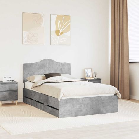vidaXL Bed Frame with Drawer Concrete Grey 135 x 190 cm Engineer Wood (1/5)