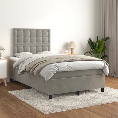Ensemble Lit Adulte avec Sommier et Matelas confortable,Lit à sommier tapissier et matelas Gris clair 120x200cm Velours -BVN28606 (1/5)