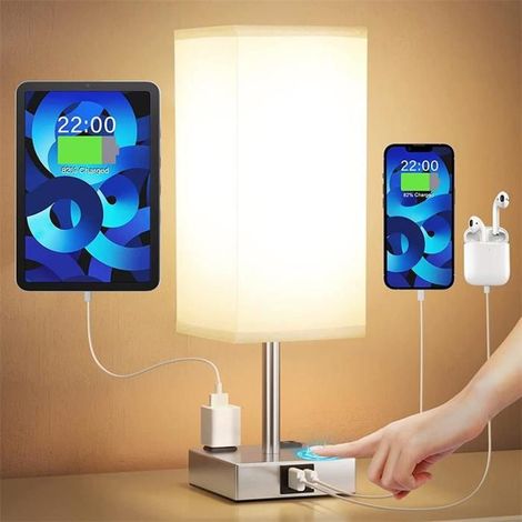 Lampe de chevet avec port de chargement USB A+C,lampe de poser, commande tactile, gradation à trois voies (1/4)