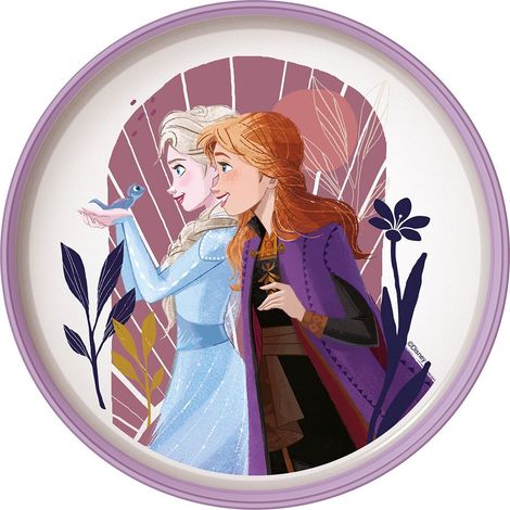 Disney Piatto piano bianco e lilla per bambine in plastica Frozen Elsa Anna con base antiscivolo (1/4)