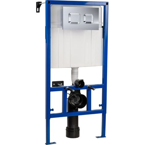 Hudson Reed Mid-Height Wall Hung Toilet Frame 890mm H with Dual Square Flush Plate Concealed Cistern - Chrome