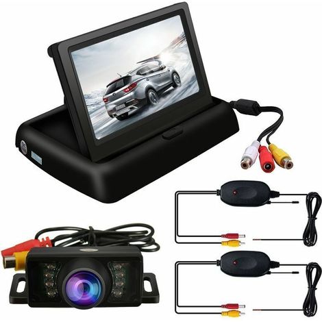 Kit 4.3&Prime Caméra Recul écran LCD Moniteur IR Vue Arriere Pliable Sans Fils Auto