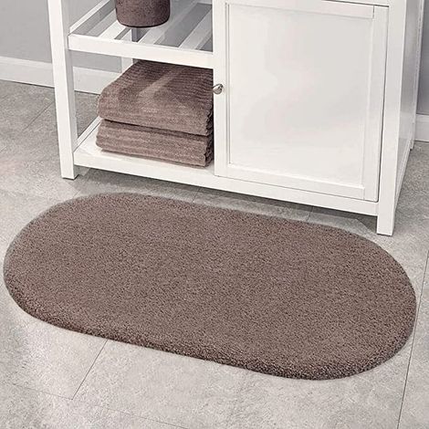 Tapis de bain ovale spa ultra doux, antidérapant et absorbant, moelleux épais en microfibre, confortable pour baignoire et douche, sol de salle de bain, accessoires (20 x 40 cm, taupe) (1/5)