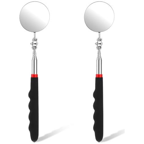 2PCS Miroirs D'Inspection Voiture Avec Poignée Télescopique Extensible Miroir Telescopique Circulaire Réparation Rotation à 360 Degrés Allongée Pour Techniciens - (1/5)