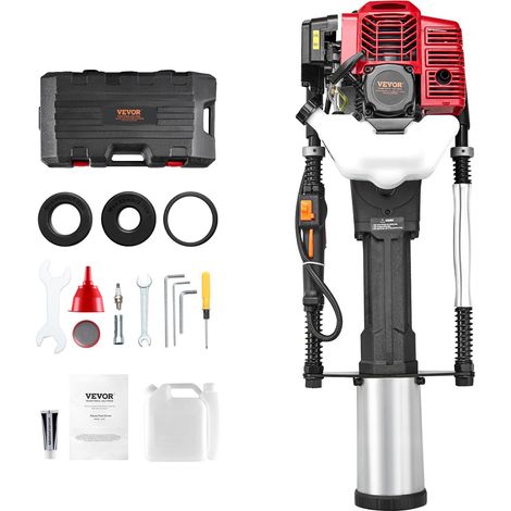 Enfonce-pieux à Essence, 52 cc, Pilon de Poteau de Clôture en T à 2 Temps Portable, 1400 W, avec 3 Têtes d'Enfoncement 49/69/100 mm, pour Clôtures de Fermes, de Ranchs, Améliorations Routières