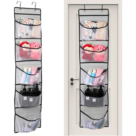 Rangement suspendu avec 5 sacs en maille - idéal pour le rangement porte dans la chambre - parfait pour organiser les jouets, grise (1/5)