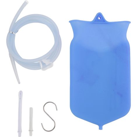 Kit de lavement intestinal 2L en silicone bleu pour nettoyage du côlon à domicile, produit de santé portable. (1/5)