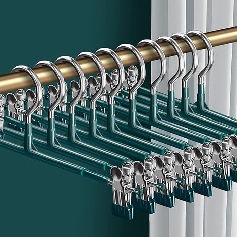 Lot de 10 cintres pour vêtements, pantalons, jupes, jeans, etc., gain de place, pinces réglables, noirs. (1/5)