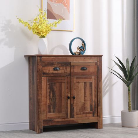 FURNITURE HMD Wooden 2 Drawers 2 Doors Cabinet Chest of Drawers Storage Unit Sideboard,79x35x81cm(WxDxH)