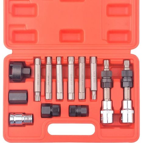 13 pièces poulie roue libre alternateur voiture garage kit outils Hex Spline Star Bits