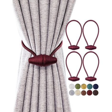 Lot de 4 Embrasses Magnétiques, 40 cm, Tissu Tissé, Aimant Renforcé, Pour Rideaux Intérieur Extérieur