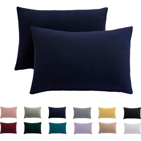 Lot de 2 housses de coussin, 70 x 90 cm, bleu, pour oreiller, 100% microfibre, sans repassage nécessaire et sans plis avec fermeture éclair (1/5)