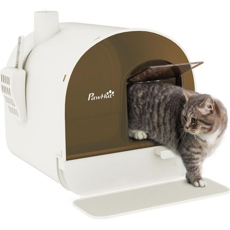 Bac à litière pour chat maison de toilette pour chat avec porte battante, pelle et filtre inclus dim. 43L x 44l x 47H cm - blanc (1/5)
