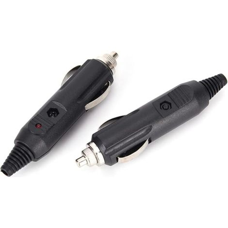 Pack of 2 12V male car cigarette lighter connectors with fuse and red LED