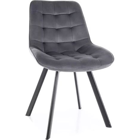 Chaise velours gris sur pied métal noir pivotante mat assise capitonnée et silhouette sobre MONTAJ (1/5)