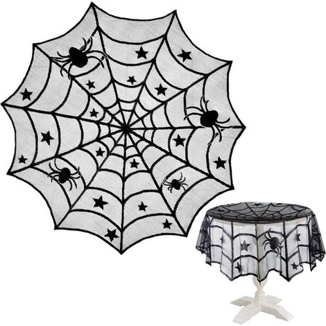 Nappe - 102 cm - Nappe d'Halloween - Chemin de table - Nappe ronde - Décoration de table d'Halloween - Nappe ronde noire en dentelle à motif toile d'araignée (1/5)