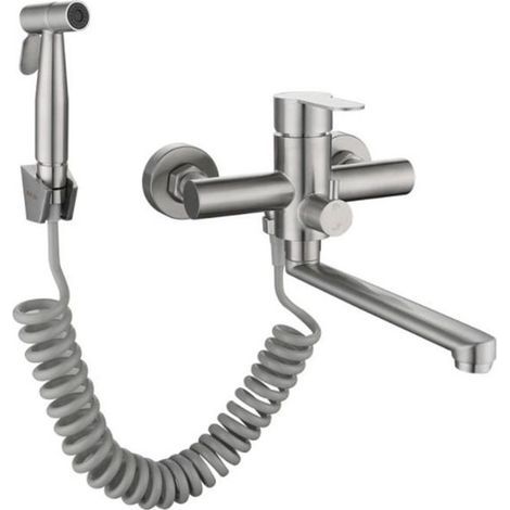 Mitigeur de robinet de cuisine mural, robinet de cuisine pour évier avec pistolet pulvérisateur et 2 gicleurs pivotant à 360° (1/3)