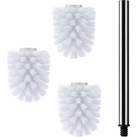 Brosse WC 3 têtes de rechange blanches Ø env. 6,5 cm + 1 poignée en acier inoxydable de 26,5 cm - Brosse WC - Interchangeable - Design moderne - Haute qualité - (1/5)