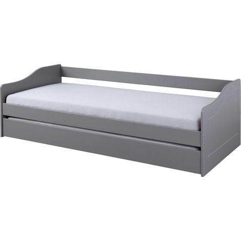 Lit Banquette 90x200 en pin massif coloris vernis gris - Longueur 207 x Profondeur 96,5 x Hauteur 62 cm -PEGANE- (1/5)
