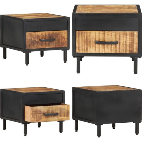 Table de chevet 40x40x35 cm Bois de manguier brut - Table De Chevet - Meuble De Chambre - Table De Nuit - Bois De Manguier - Design Industriel - Home & Living (1/5)