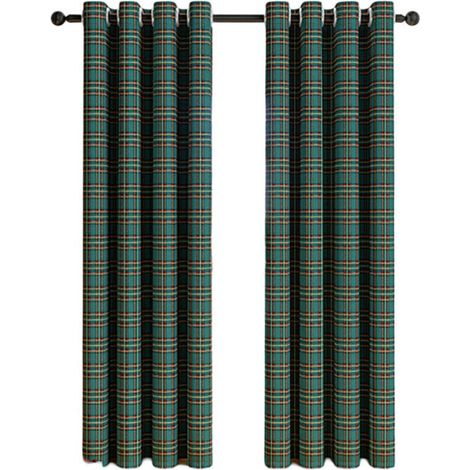Rideaux Décoratifs à Motif Vichy/Tartan - Style Campagnard à Oeillets - pour Cuisine ou Salon - Lot de 2 Panneaux