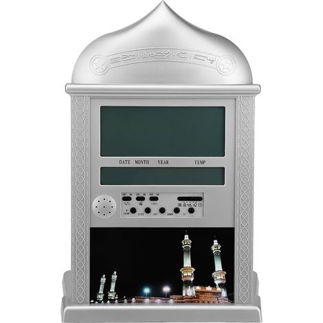 Montre murale argentée 1 pièce, horloge de prière islamique musulmane avec alarme Athan Azan. (1/5)