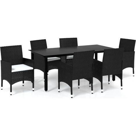 Maison Exclusive - 7-tlg. Garten-Essgruppe mit Kissen Poly Rattan (1/5)