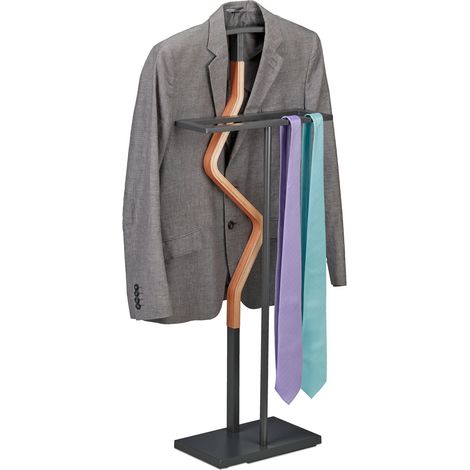 Relaxdays Galán Noche Traje y Vestido, Colgador Percha, Mozo Ropa, 107 x 47,5 x 20 cm, Acero y MDF, Antracita y Natural