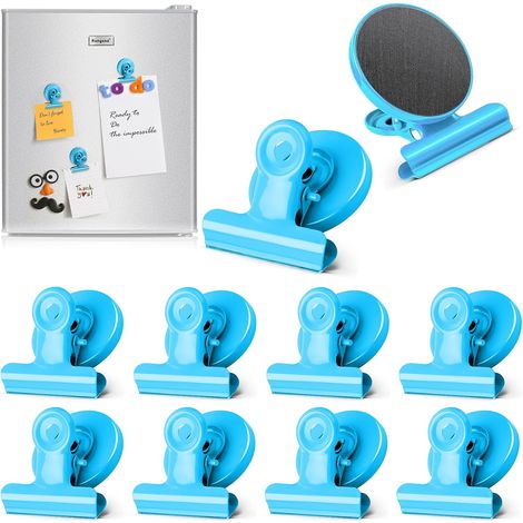 Clips magnétiques pour frigo, lot de 10 aimants bleus, maison, bureau, école. (1/5)