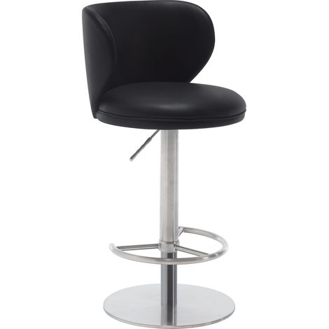 Tabouret de bar en cuir Nappa noir avec dossier, piètement en acier inoxydable titane, hauteur réglable et rotation 360° (1/5)