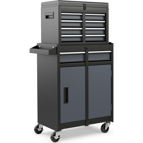 Structure Acier Robuste pour Rangement Optimal Servante d'Atelier Mobile 2 en 1 avec 5 Tiroirs et Coffre pour Outils de Garage (1/5)
