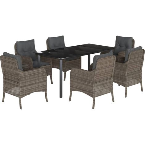 Ensemble à manger de jardin et coussins 7 pcs gris rotin (1/5)