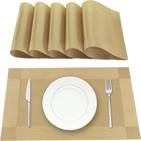 Lot de 6 Set de table, Antidérapant, Résistant à la chaleur, PVC et polyester, Pour cuisine