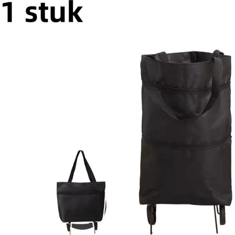 1 pièce Sac à courses pliable noir à roulettes, chariot de courses portable (1/5)