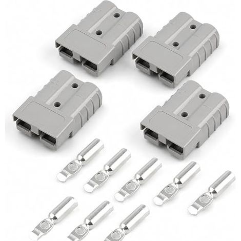 4-teiliger Anderson-Stecker 50 A 600 V mit 8 Anschlüssen, Hochleistungs-Batteriestecker für Kabel von 6–10 AWG, Schnellverbinder Anderson-Stecker für Auto, Motorrad, Wohnmobil, Solaranlagen, Grau (1/5)